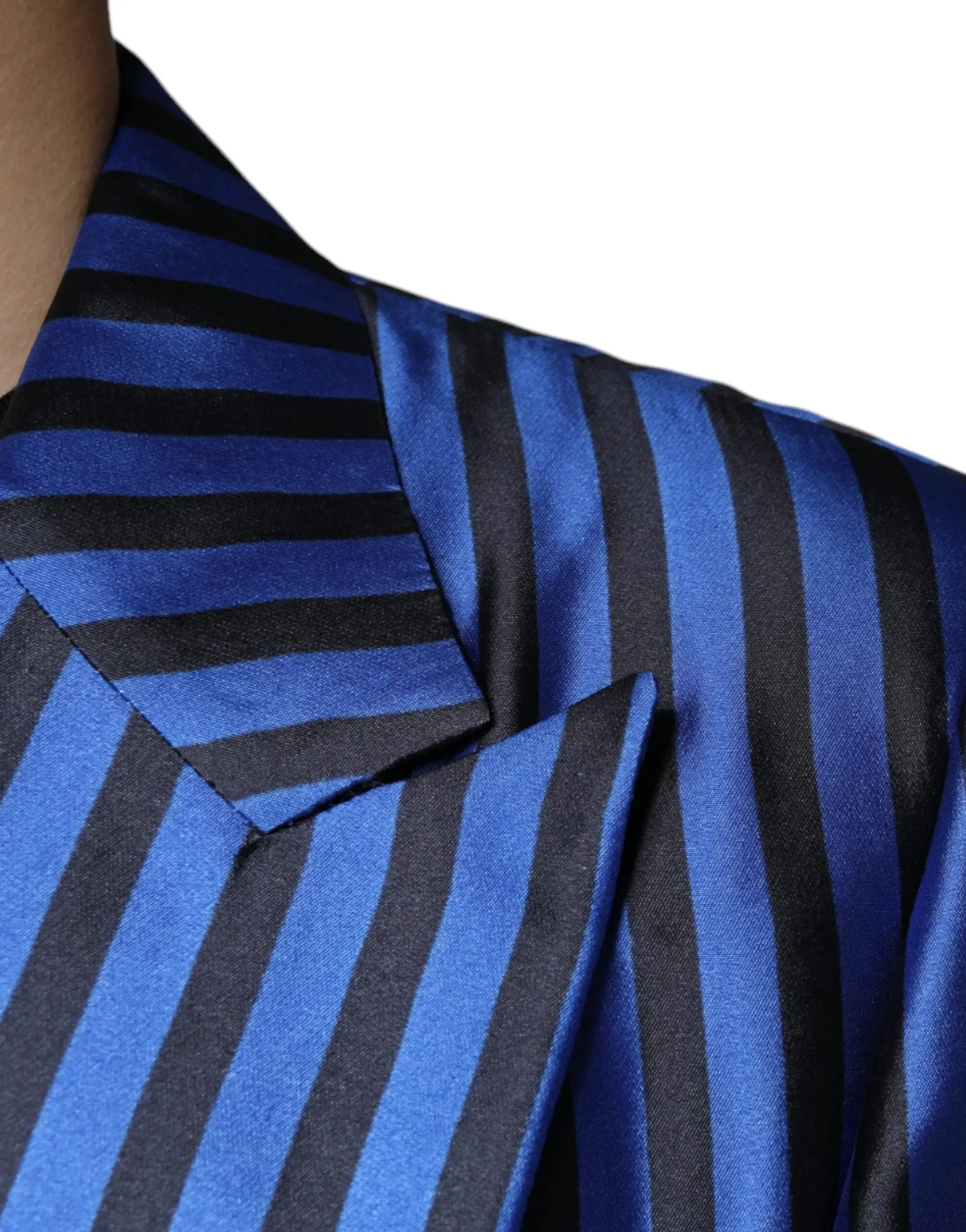 Metallic Blue Stripes Formal 3 Piece Suit Dolce & Gabbana