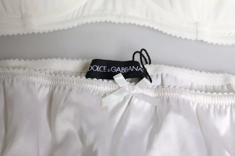 Dolce & Gabbana Elegantipak dantel va ichki kiyim to'plami, oq ipak strechli, balkonli bra