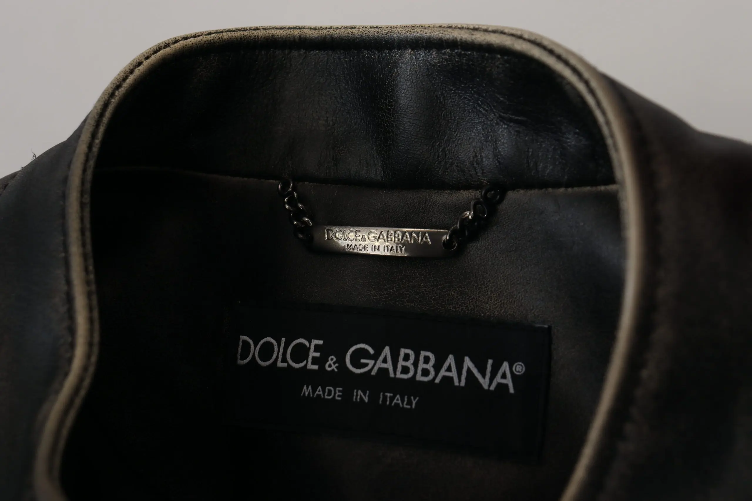 Black Leather Zipper Biker Coat Jacket Dolce & Gabbana
