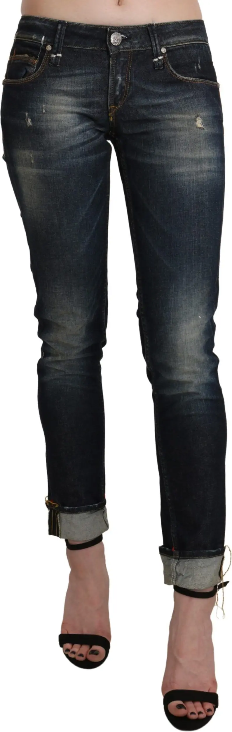 Blue Washed Low Waist Skinny Cropped Denim Pant Yacht