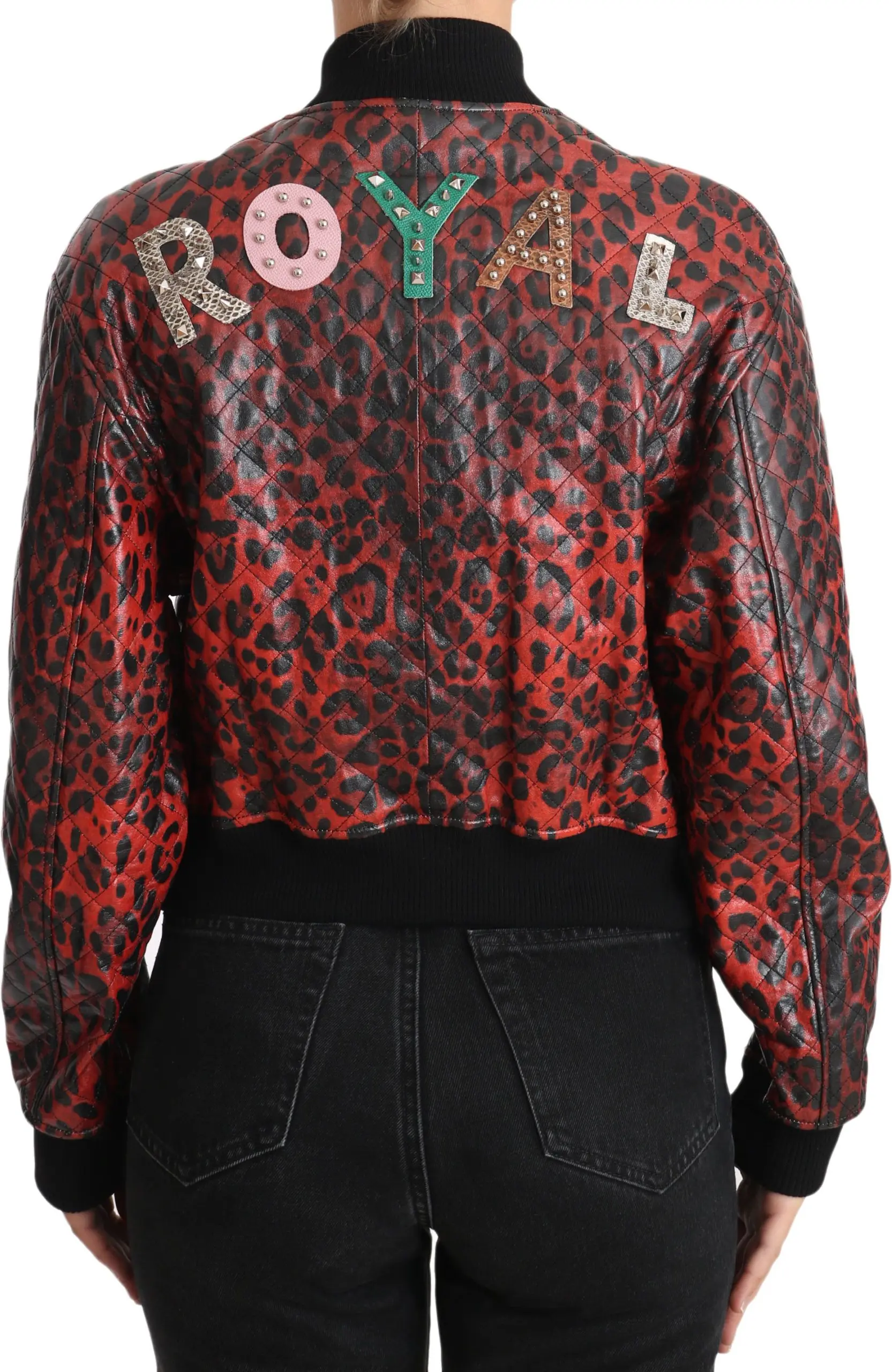 Qizil Gepard Tugmali Swarovski Yoshil Teri Yengil Kostyum Dolce & Gabbana