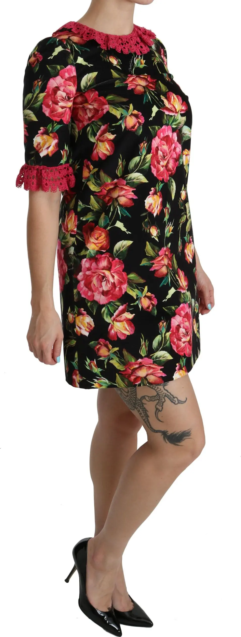 Платье мини Dolce & Gabbana с цветочным кружевом розового цвета