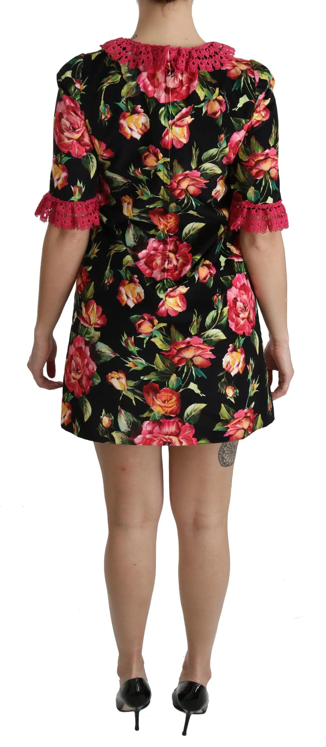 Платье мини Dolce & Gabbana с цветочным кружевом розового цвета