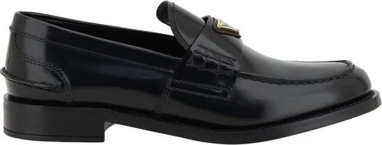 Black Leather Logo Loafers Prada