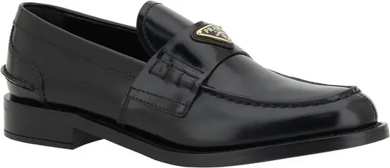 Black Leather Logo Loafers Prada