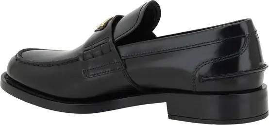 Black Leather Logo Loafers Prada