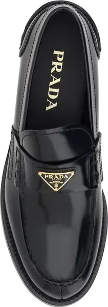 Black Leather Logo Loafers Prada