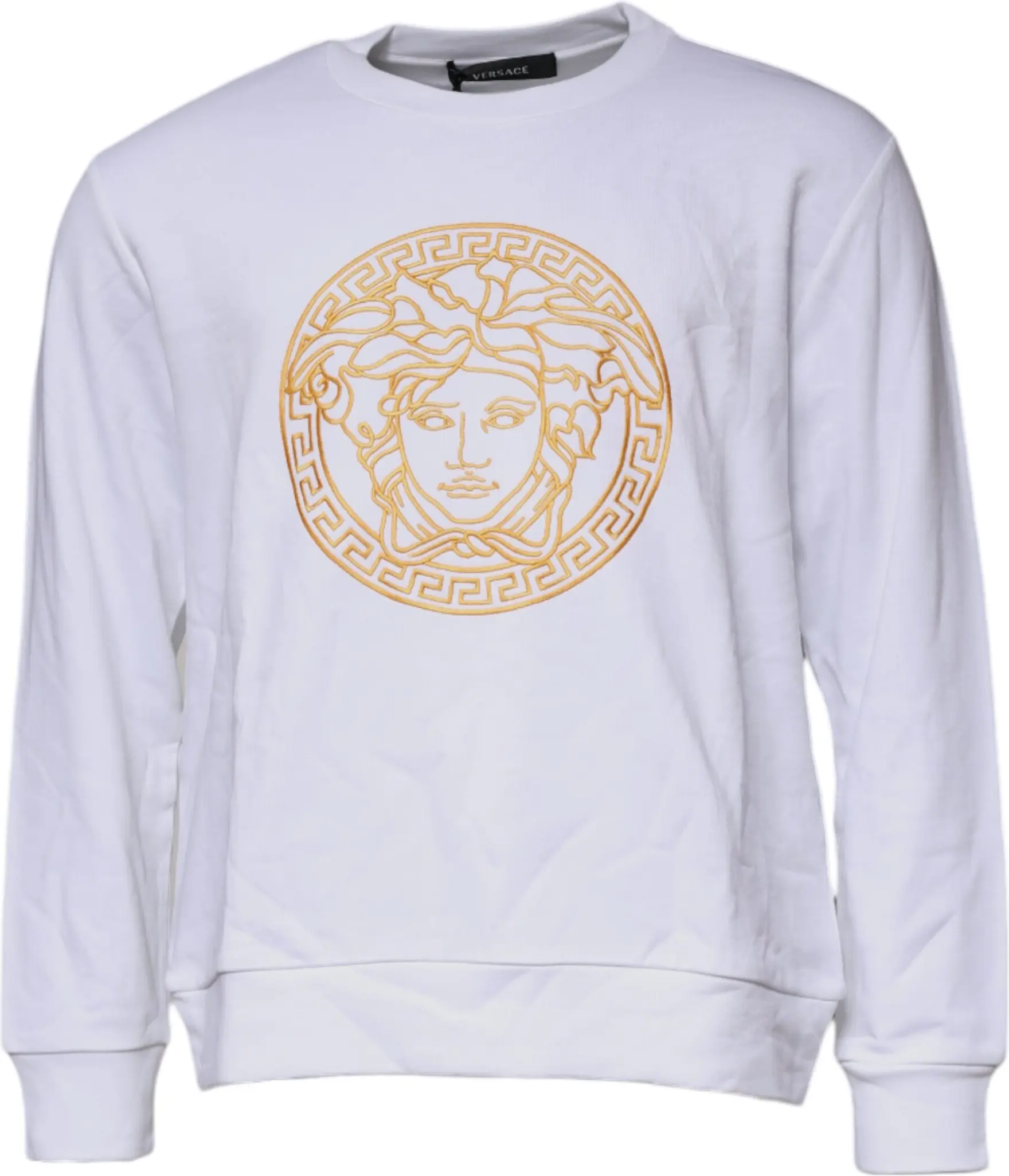 White Medusa Embroidery Crew Neck Pullover Sweater Versace
