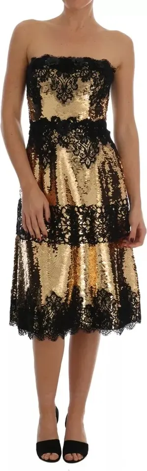 Dolce & Gabbana oltin rangli strapless payetli dantelli ko'ylak