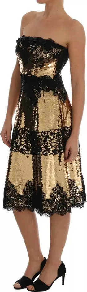 Dolce & Gabbana oltin rangli strapless payetli dantelli ko'ylak