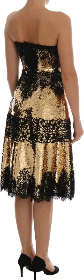 Dolce & Gabbana oltin rangli strapless payetli dantelli ko'ylak