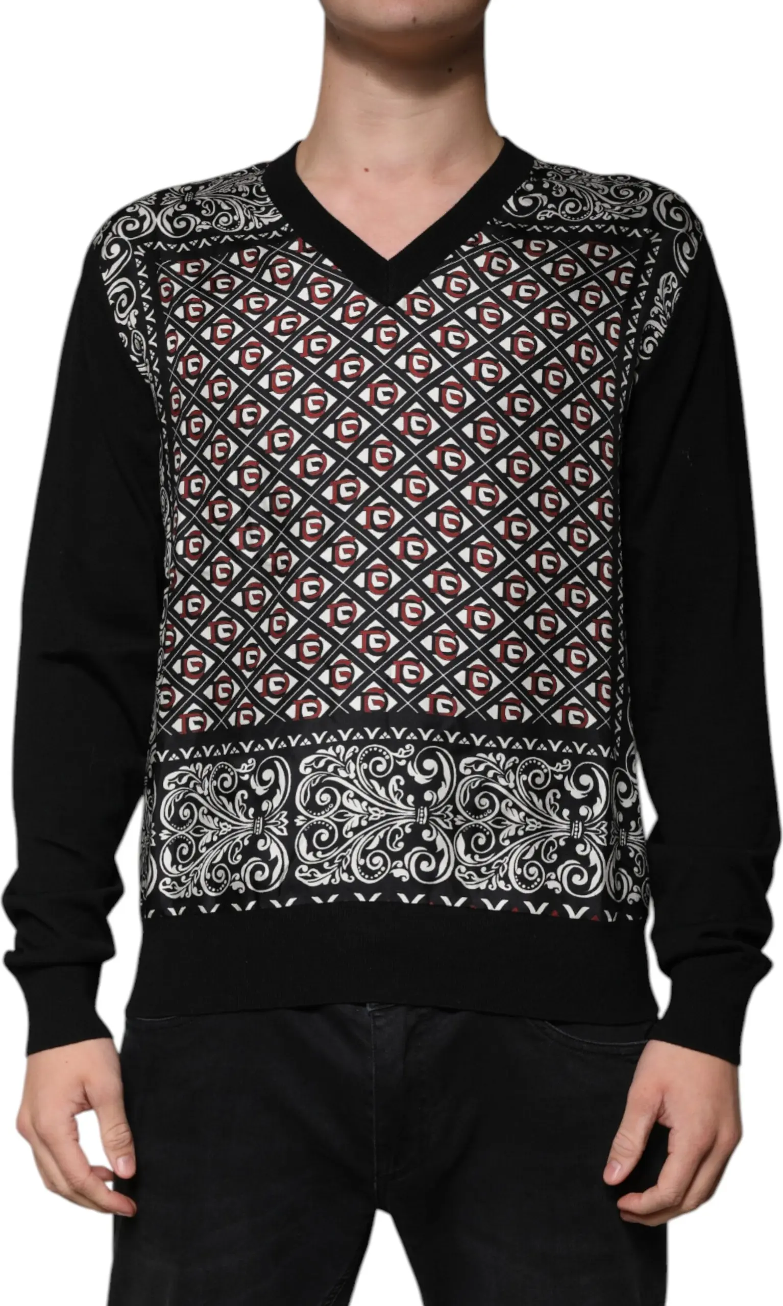 Dolce & Gabbana Qora Logotipli Jun V-bo'yinli sviter