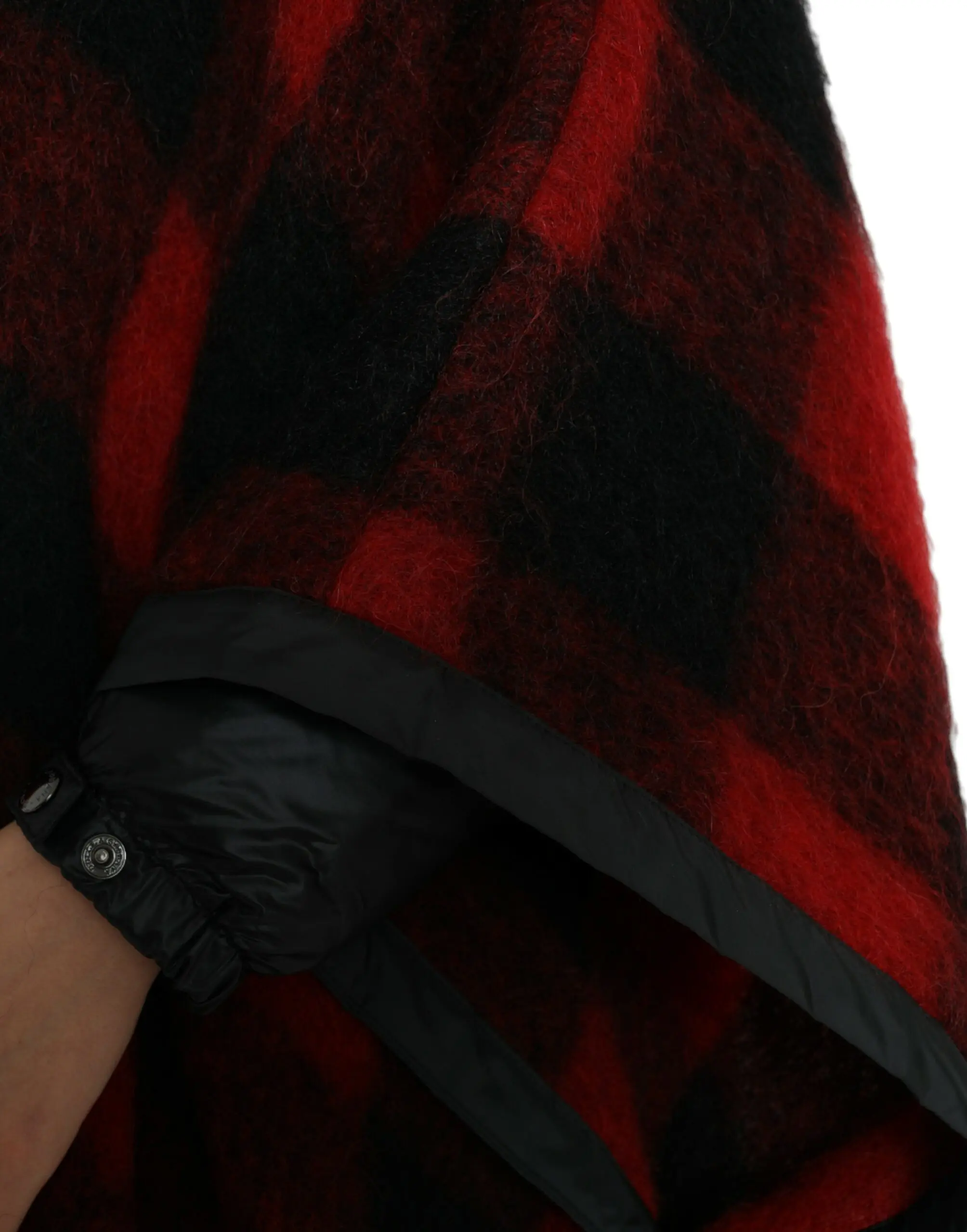 Dolce & Gabbana Qora Qizil Buffalo Check Kapyushonli Poncho Yengil Kurtka