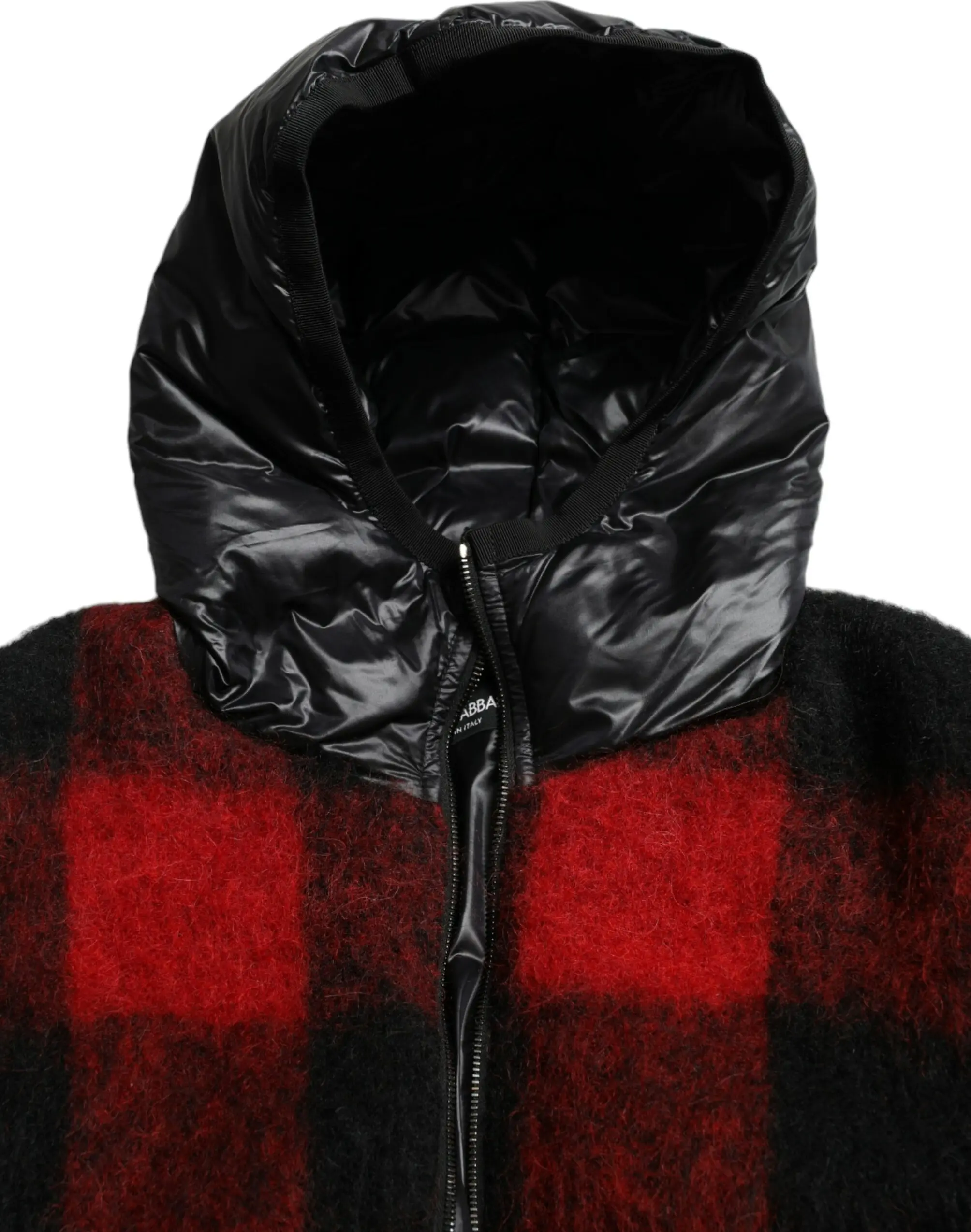 Dolce & Gabbana Qora Qizil Buffalo Check Kapyushonli Poncho Yengil Kurtka