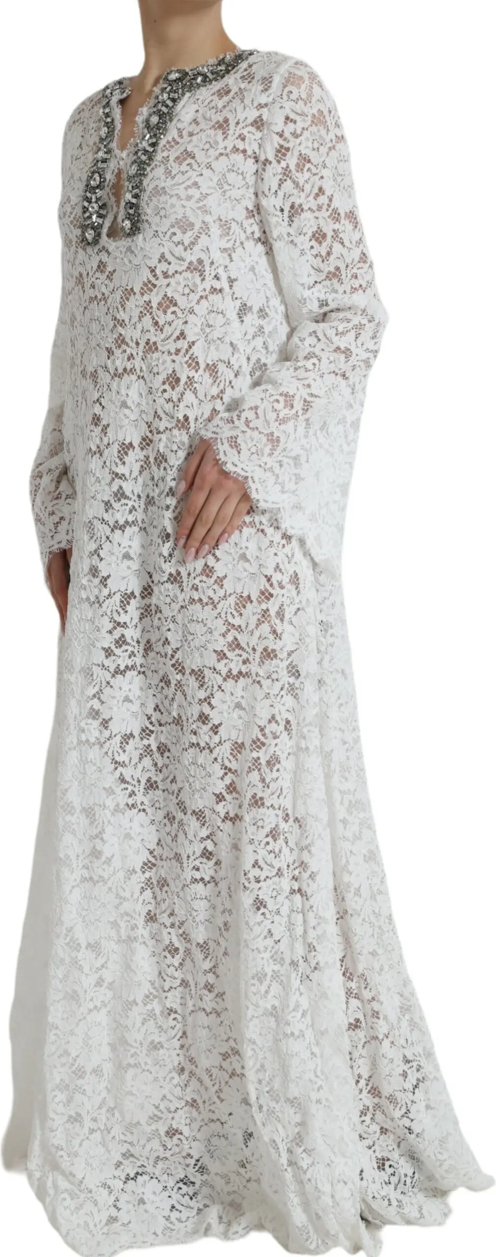 White Lace Crystal Embellished Shift Dress Dolce & Gabbana
