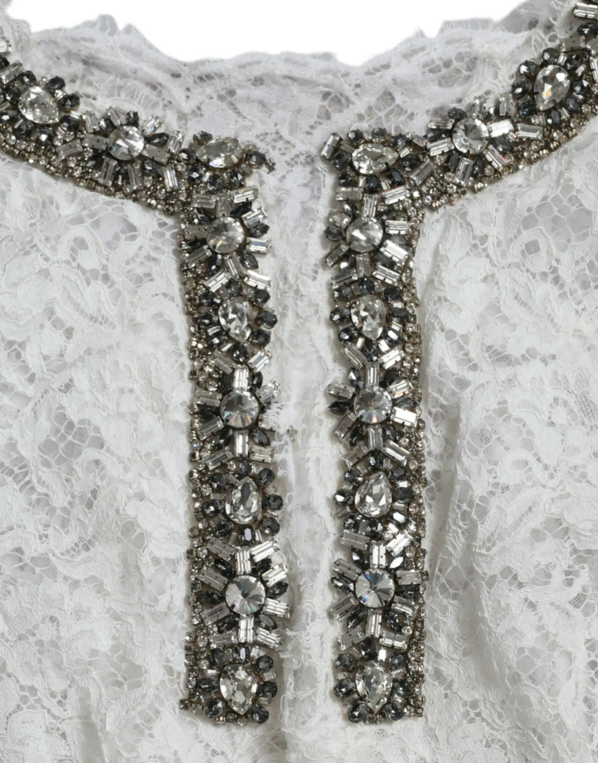 White Lace Crystal Embellished Shift Dress Dolce & Gabbana
