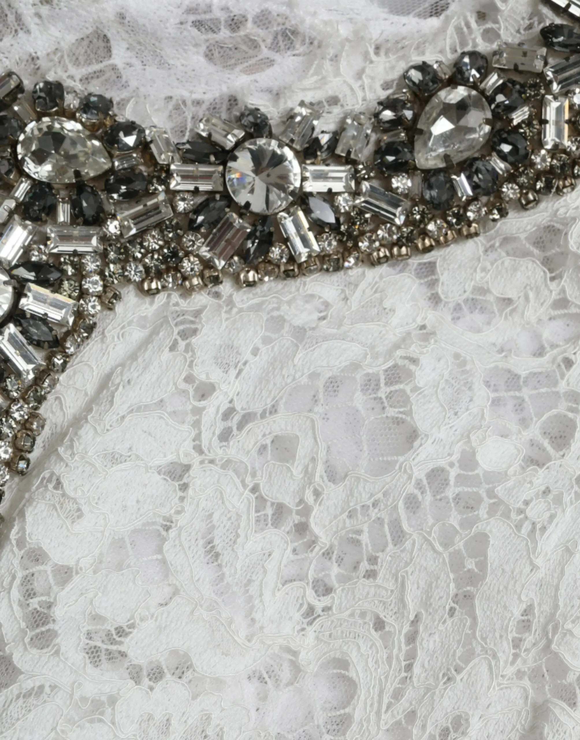 White Lace Crystal Embellished Shift Dress Dolce & Gabbana