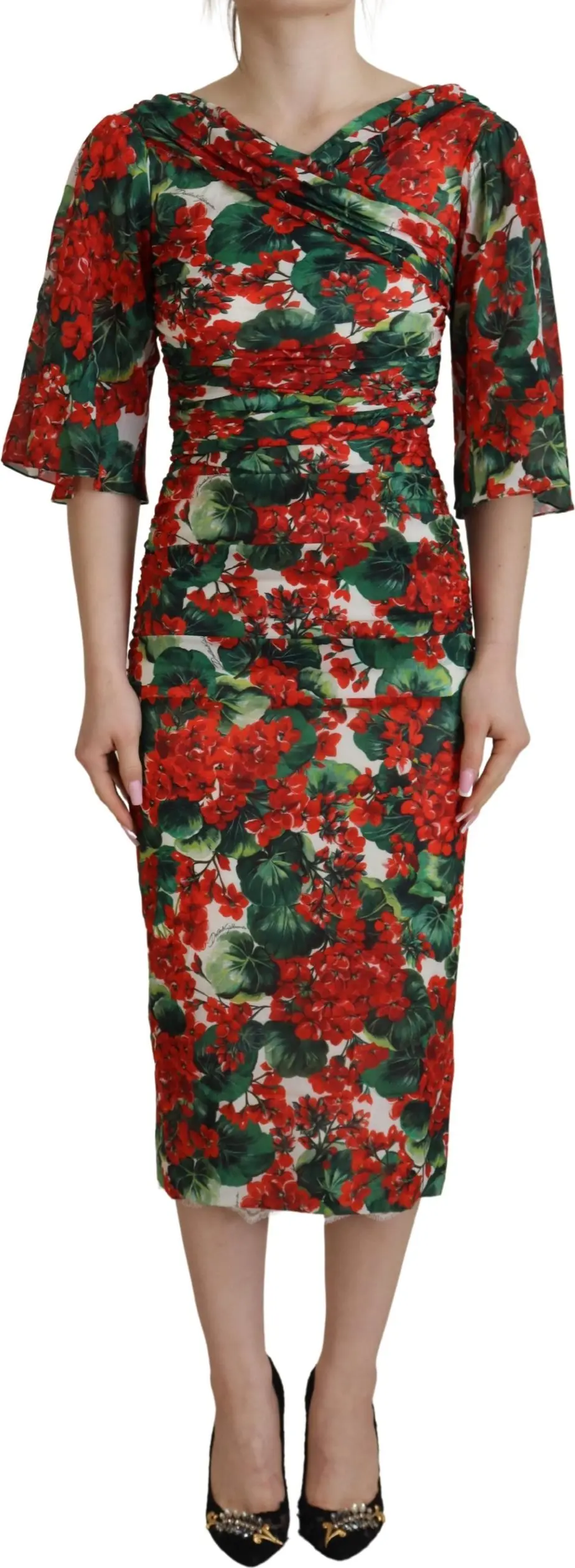Платье-футляр Dolce & Gabbana Multicolor Geranium Silk Sheath Midi Dress