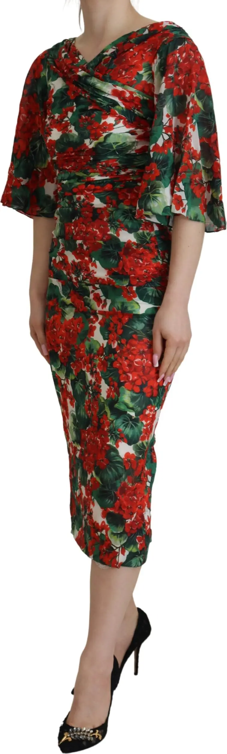 Платье-футляр Dolce & Gabbana Multicolor Geranium Silk Sheath Midi Dress