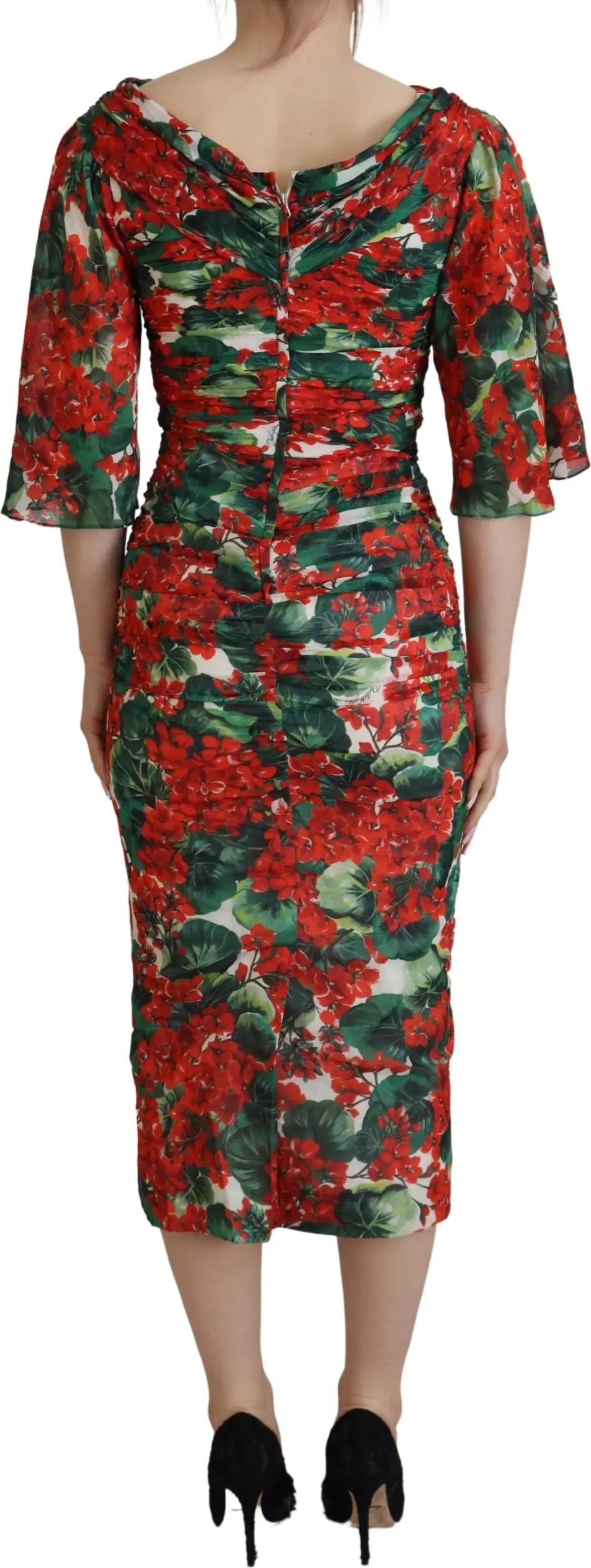 Платье-футляр Dolce & Gabbana Multicolor Geranium Silk Sheath Midi Dress