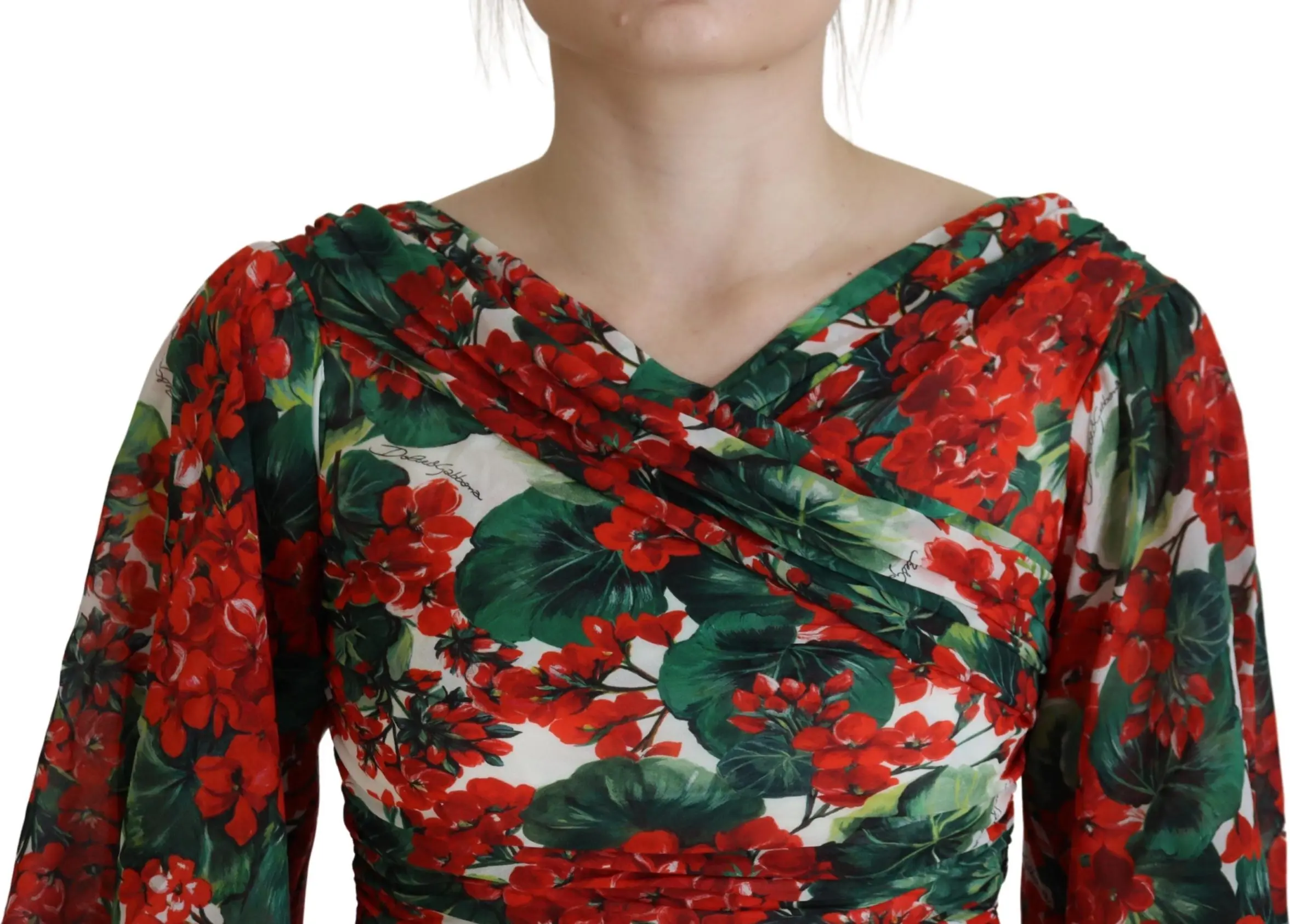 Платье-футляр Dolce & Gabbana Multicolor Geranium Silk Sheath Midi Dress