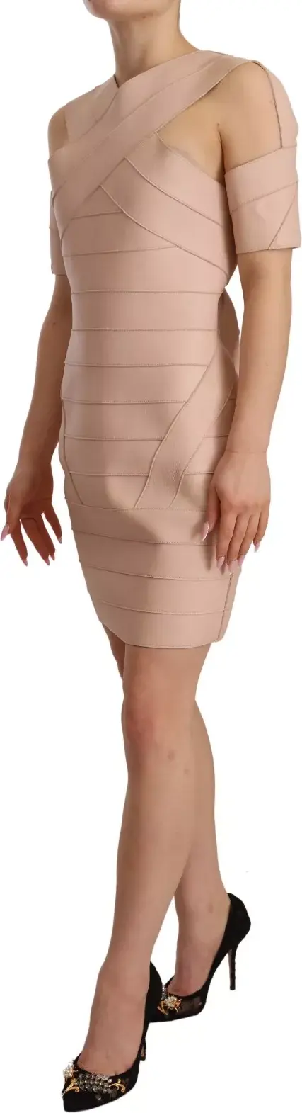 Beige Leather Open Shoulder Sheath Mini Dress Dsquared2