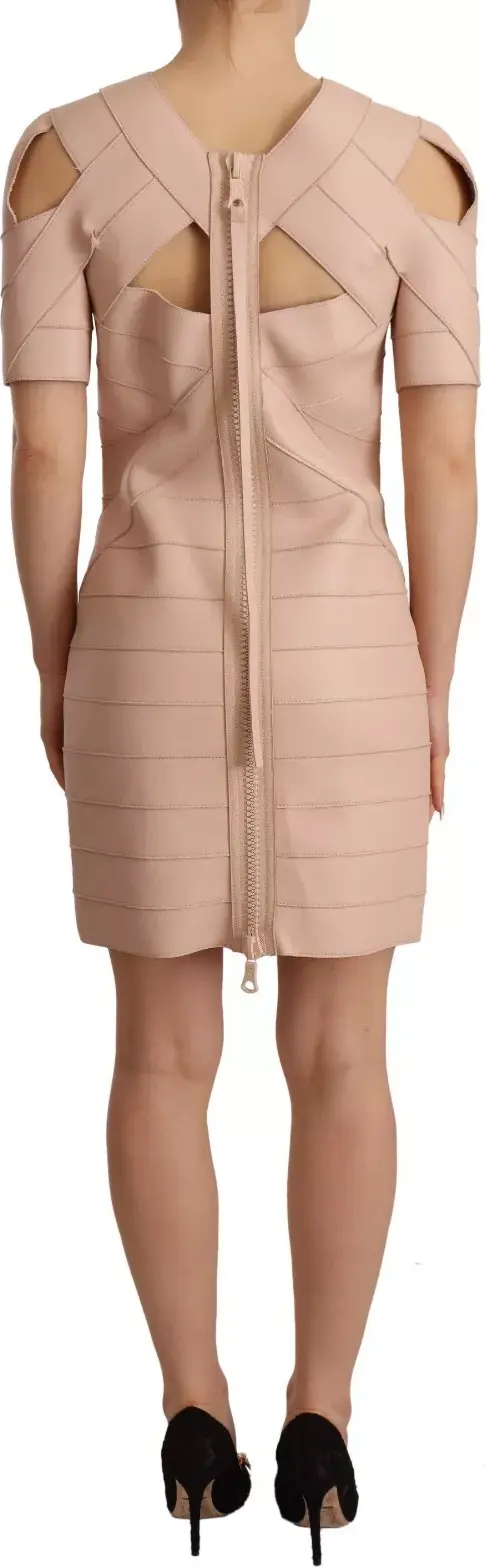 Beige Leather Open Shoulder Sheath Mini Dress Dsquared2