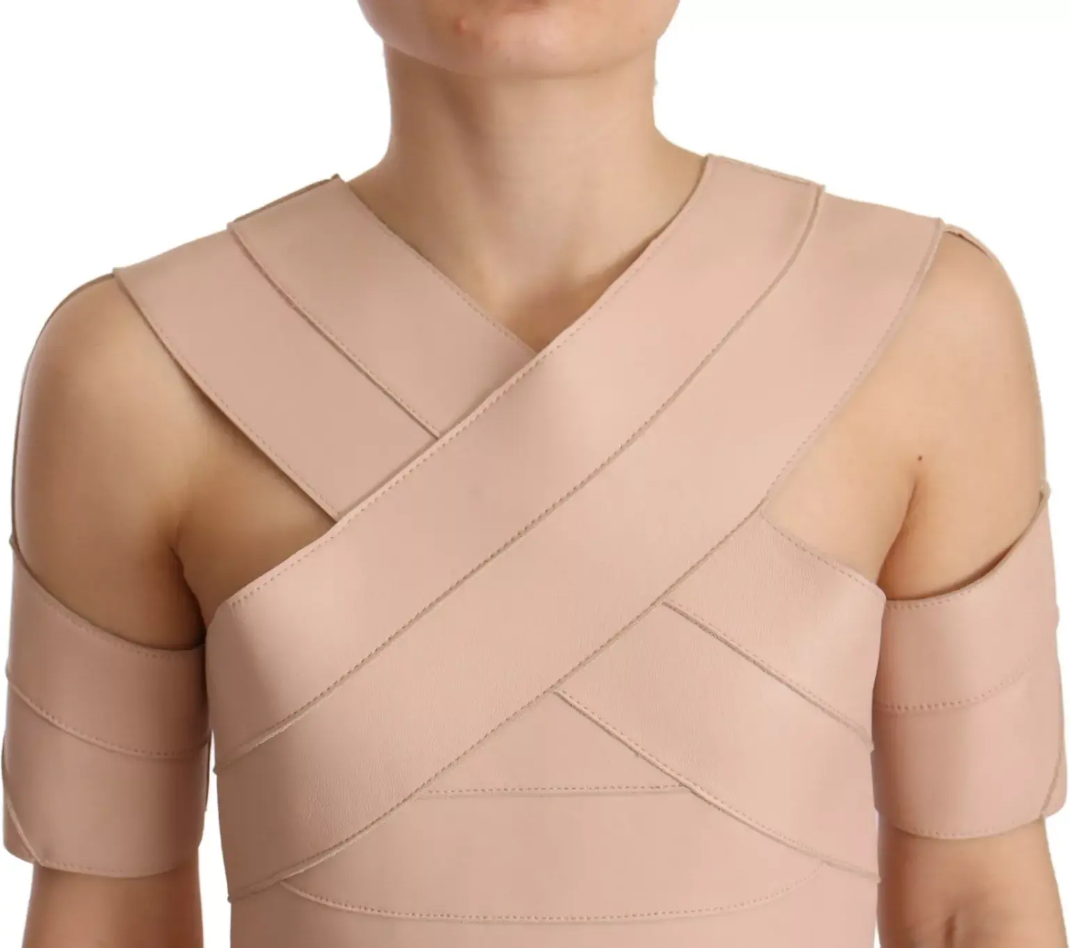 Beige Leather Open Shoulder Sheath Mini Dress Dsquared2