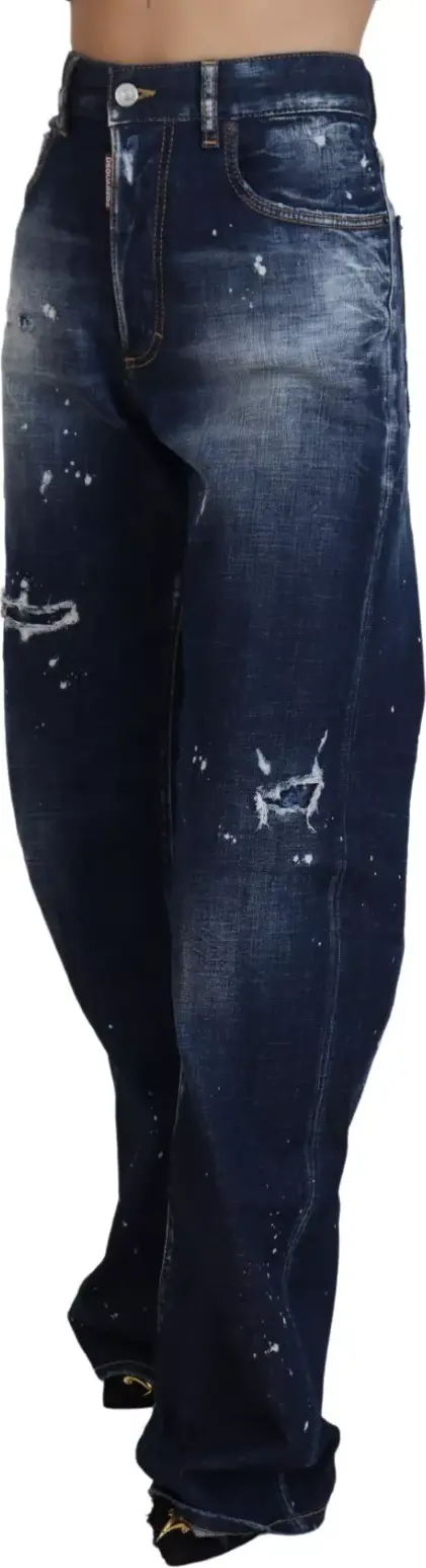 Blue High Waist Tattered Denim Jeans Dsquared2