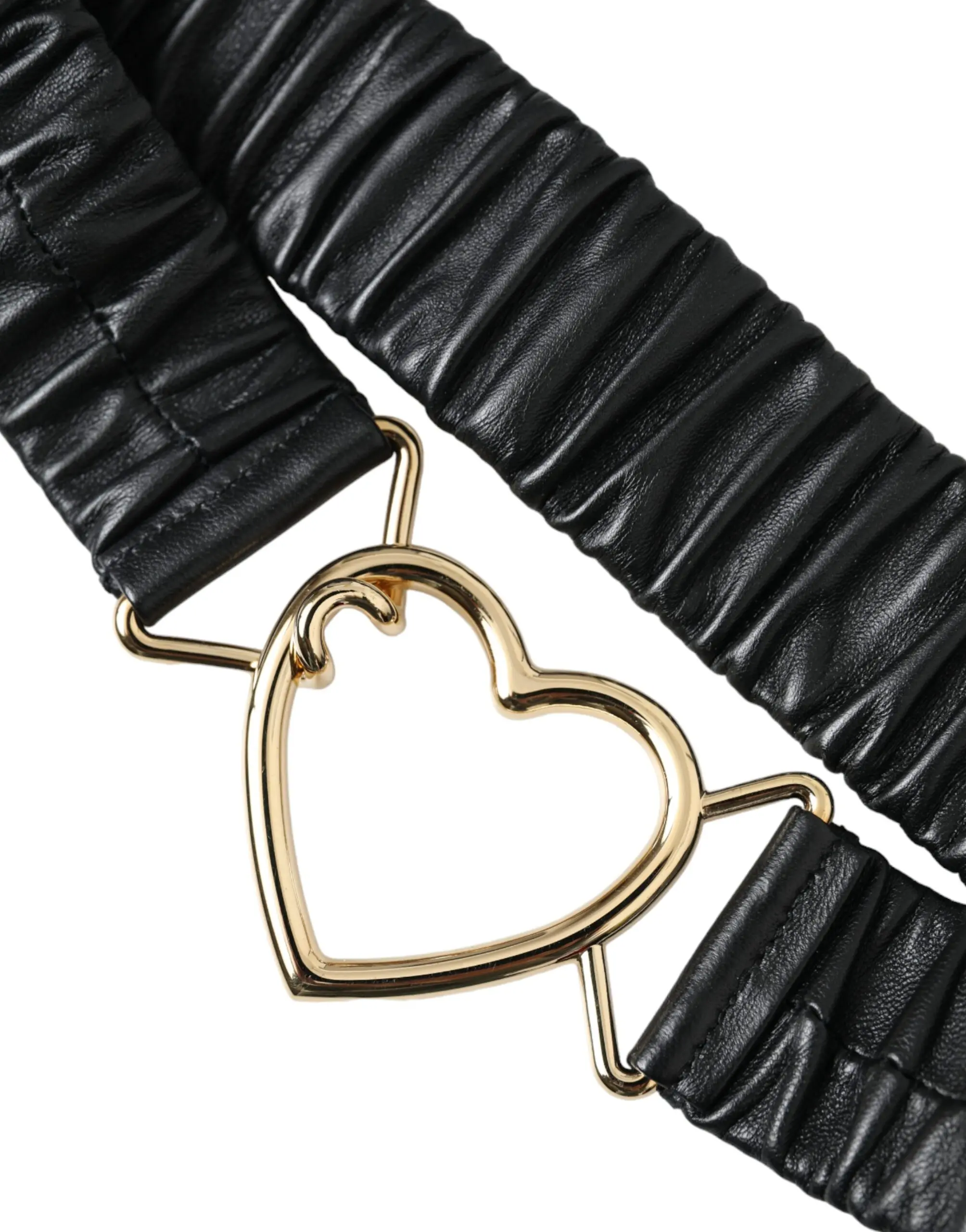 Belt Dolce & Gabbana Black Leather Gold Heart Metal Buckle Belt