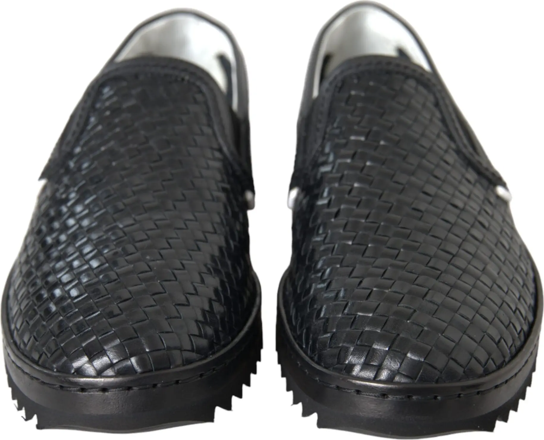 Black Woven Buffalo Leather Men Loafers Shoes Dolce & Gabbana