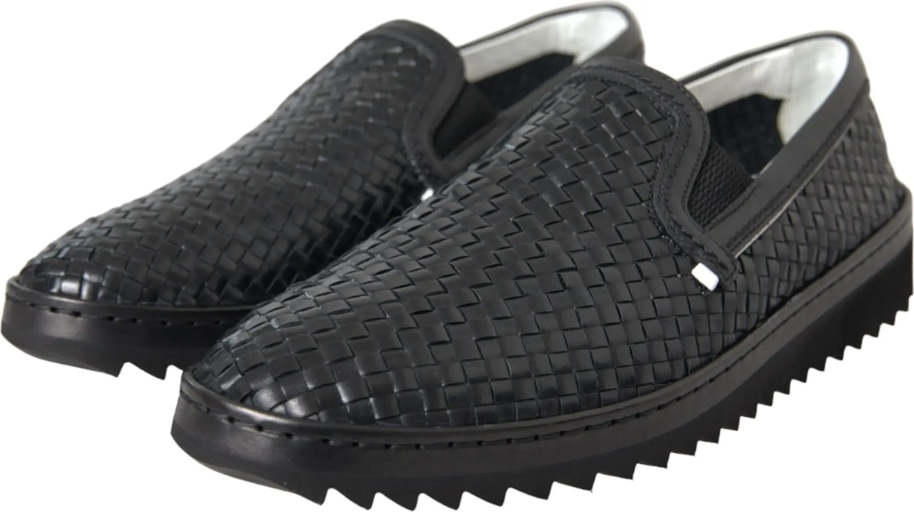 Black Woven Buffalo Leather Men Loafers Shoes Dolce & Gabbana