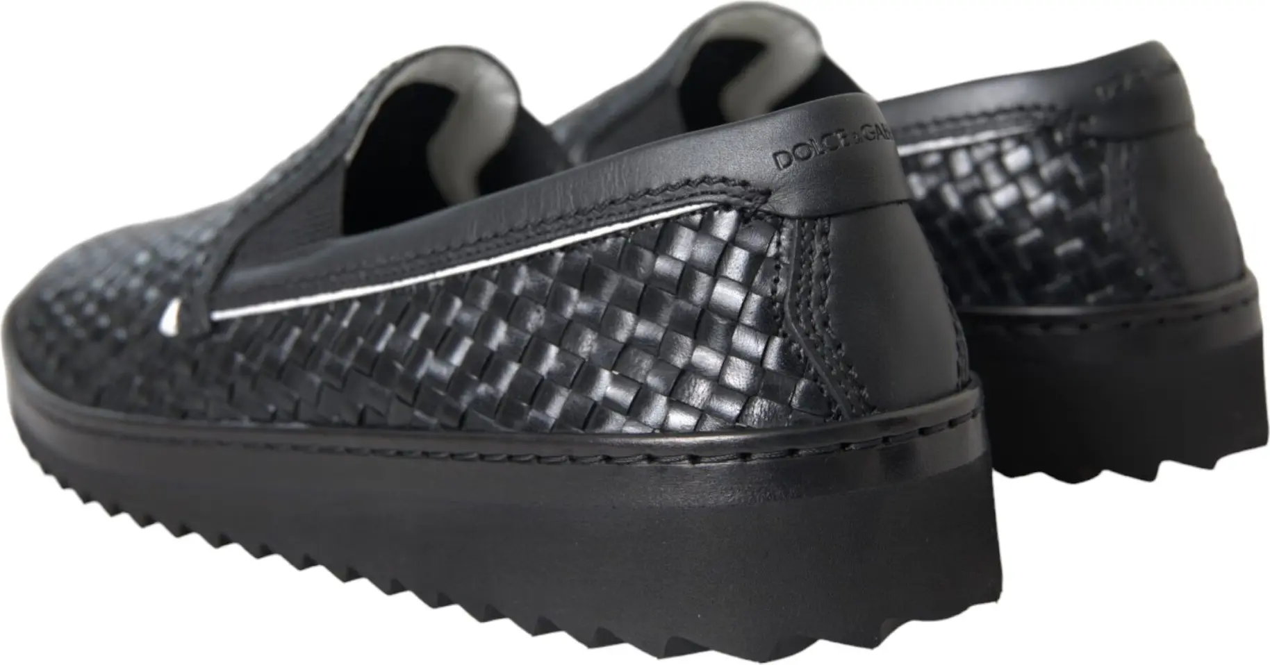 Black Woven Buffalo Leather Men Loafers Shoes Dolce & Gabbana