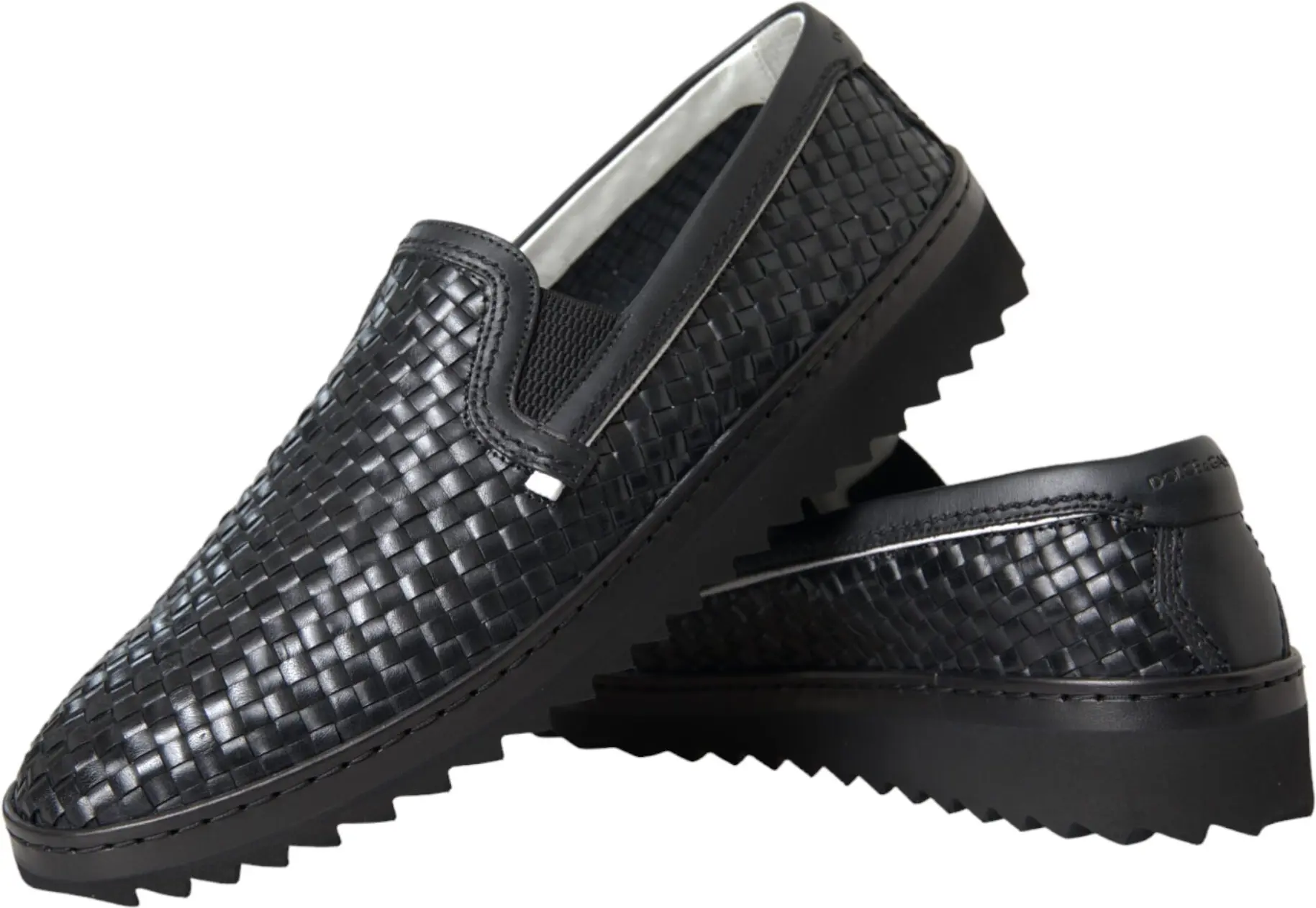 Black Woven Buffalo Leather Men Loafers Shoes Dolce & Gabbana