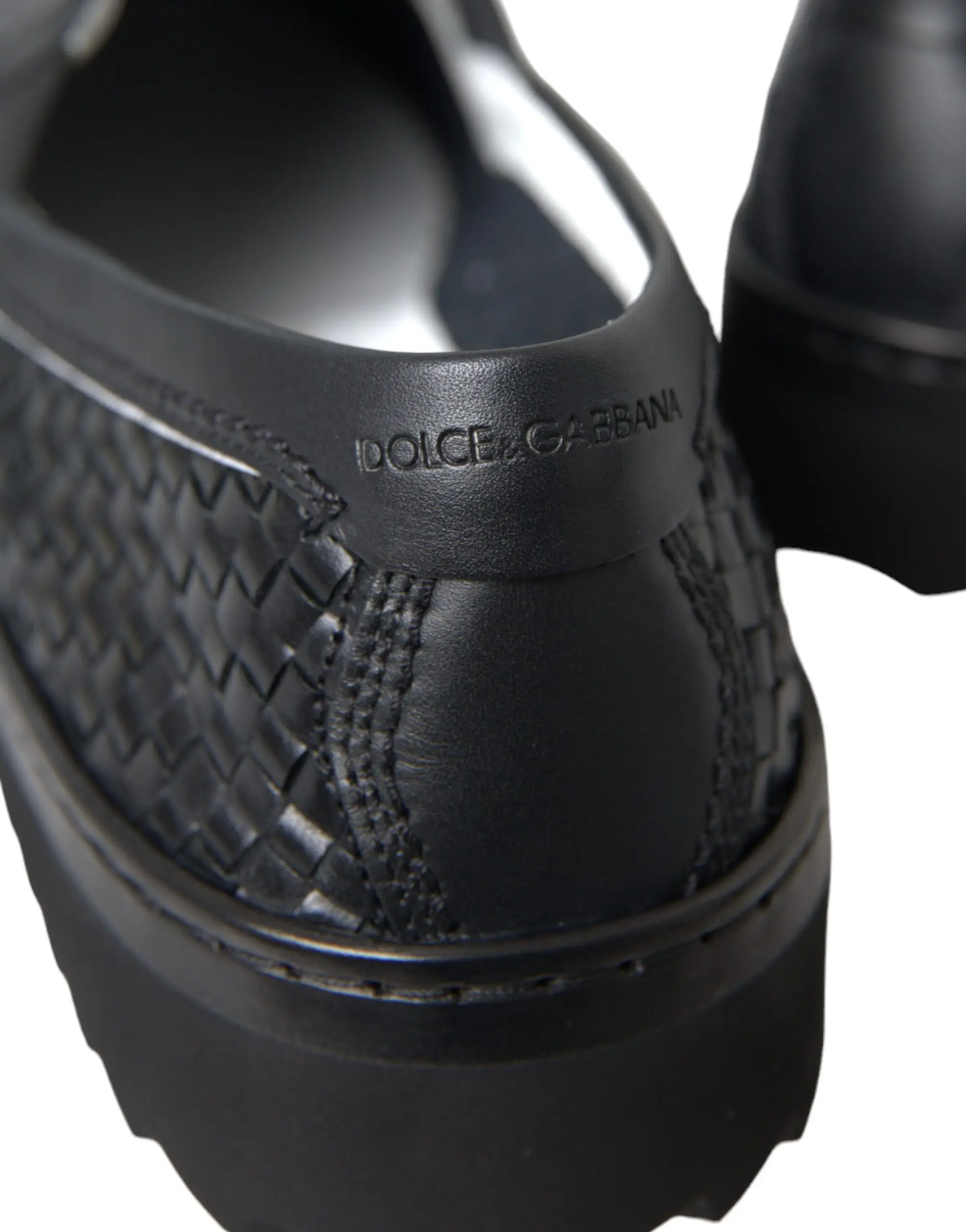Black Woven Buffalo Leather Men Loafers Shoes Dolce & Gabbana