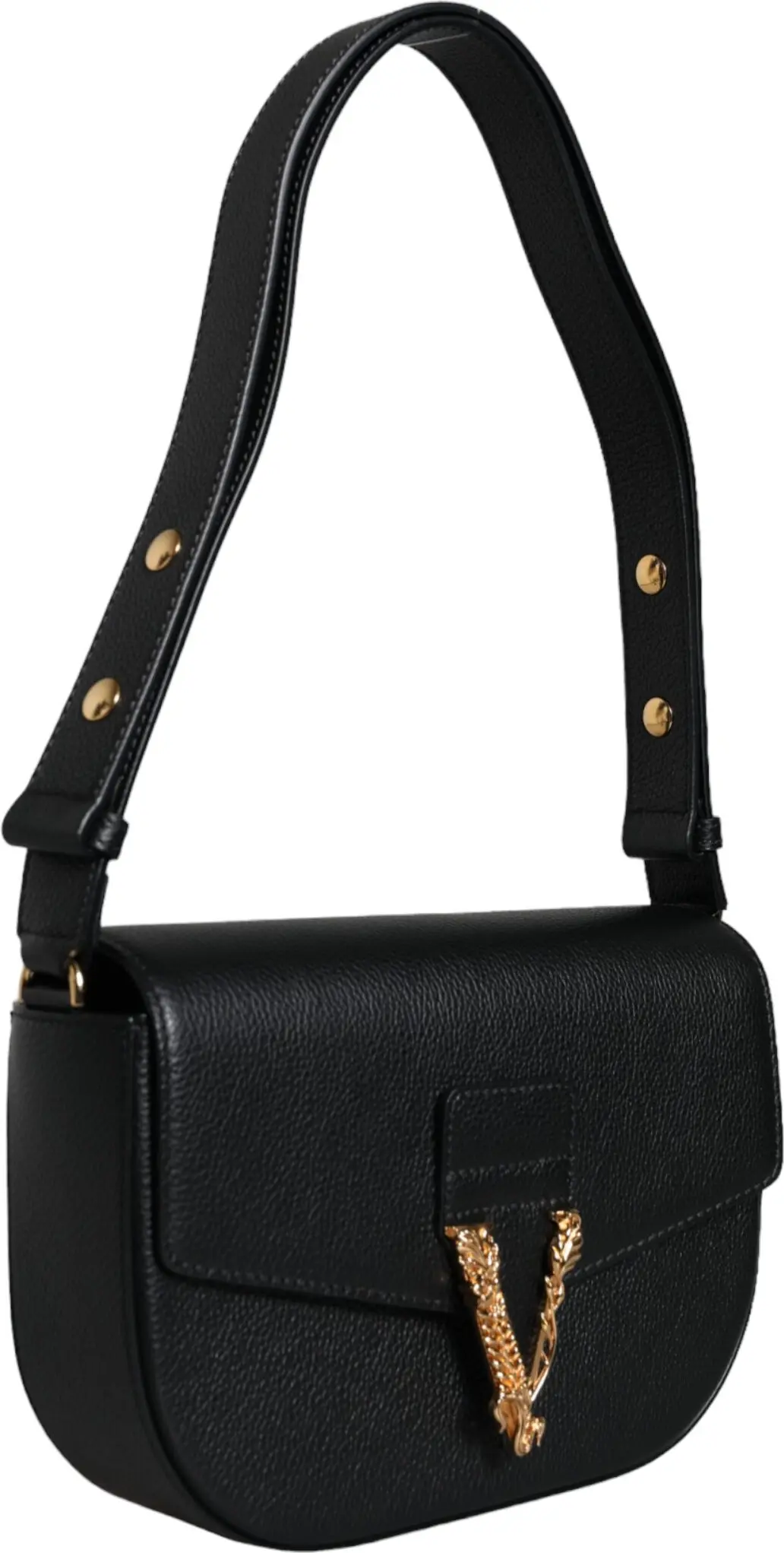 Rimida Versace Qora Donli Buqa Charm Logotipli Crossbody Sumkasi
