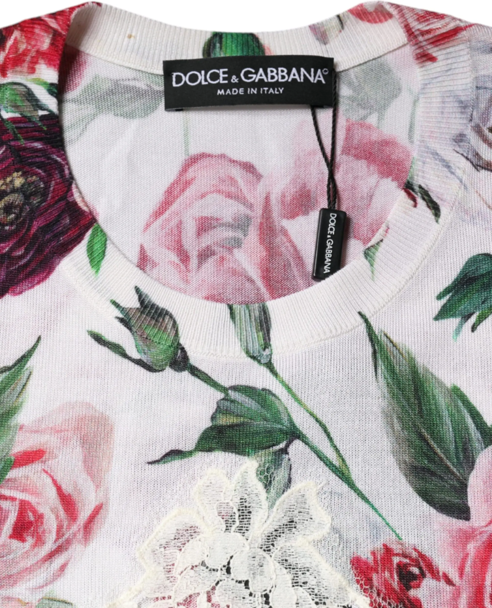 Белый топ-майка из шелка с цветочным кружевом Dolce & Gabbana