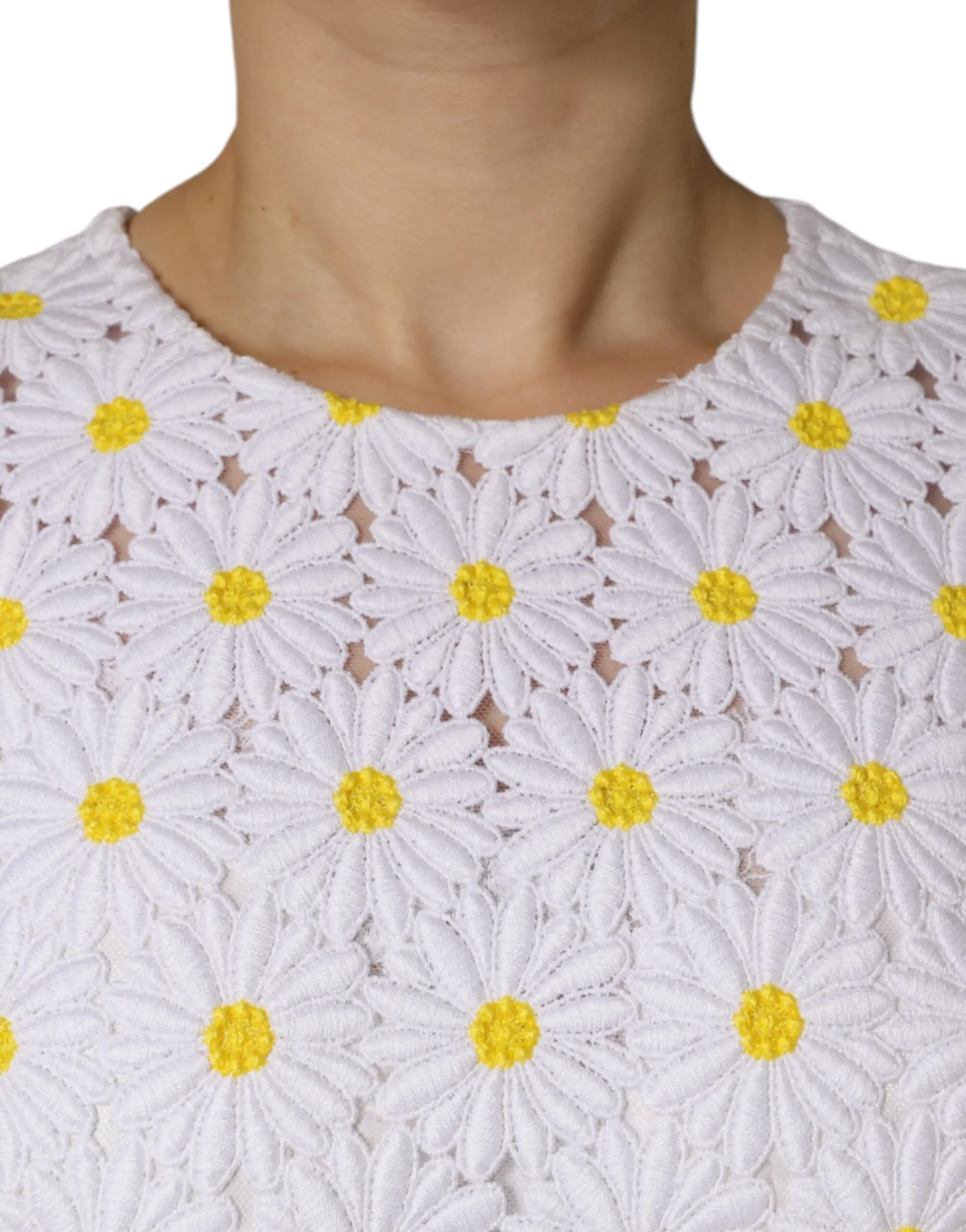 White Daisy Macrame Lace Sheath Midi Dress Dolce & Gabbana