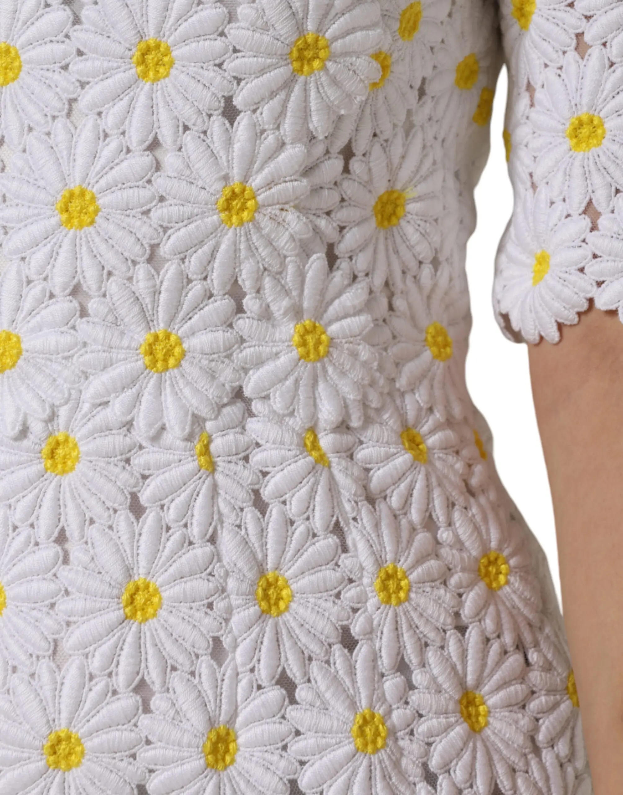 White Daisy Macrame Lace Sheath Midi Dress Dolce & Gabbana