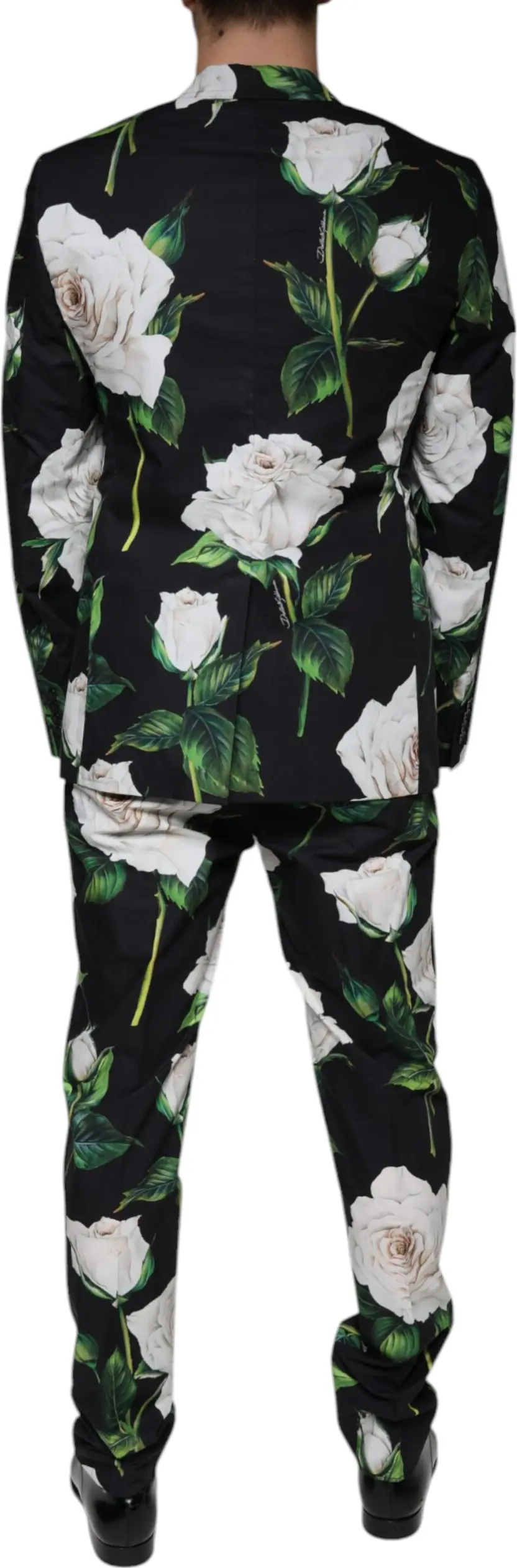 Suit Dolce & Gabbana Black Rose Cotton Men Formal 2 Piece