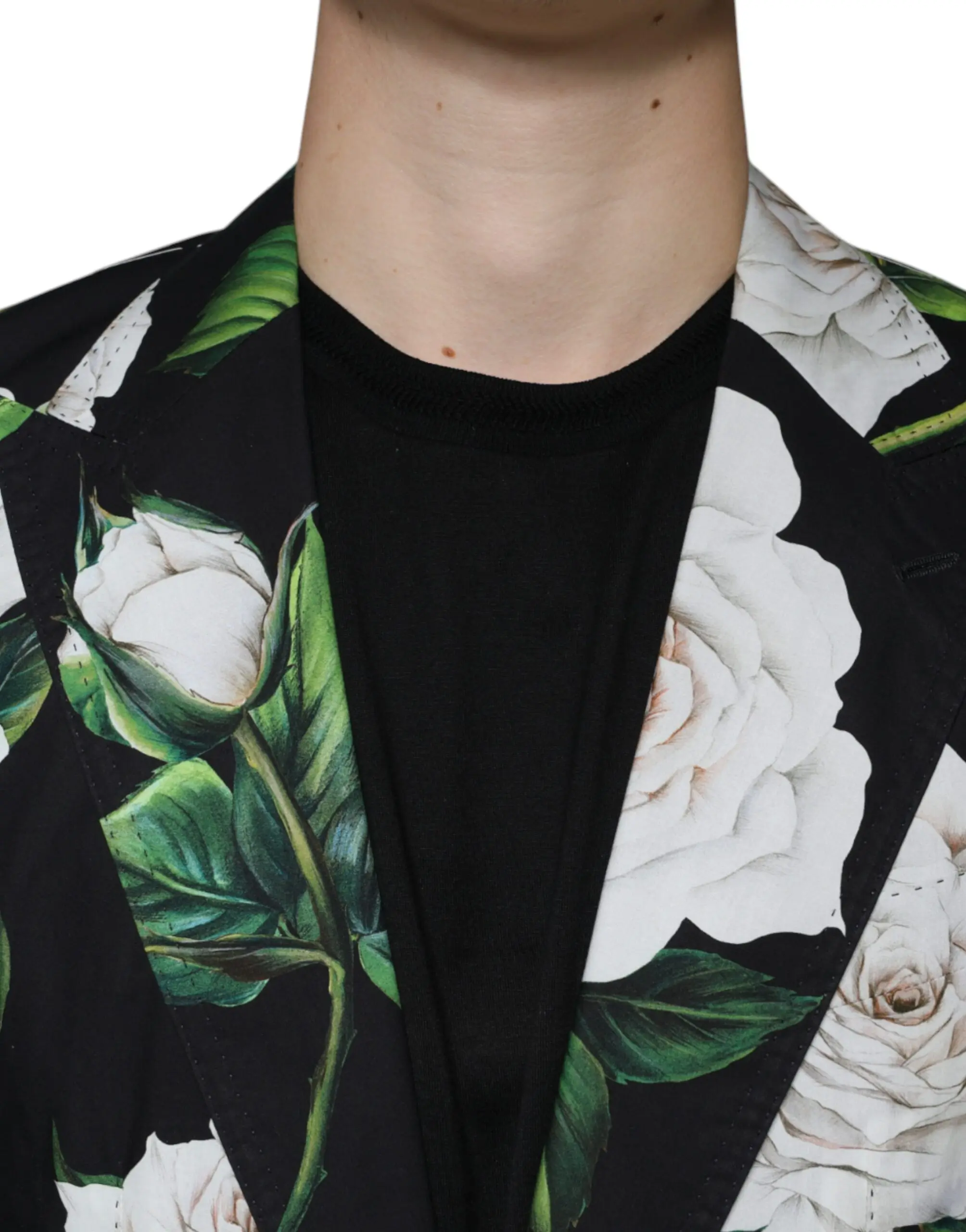 Suit Dolce & Gabbana Black Rose Cotton Men Formal 2 Piece