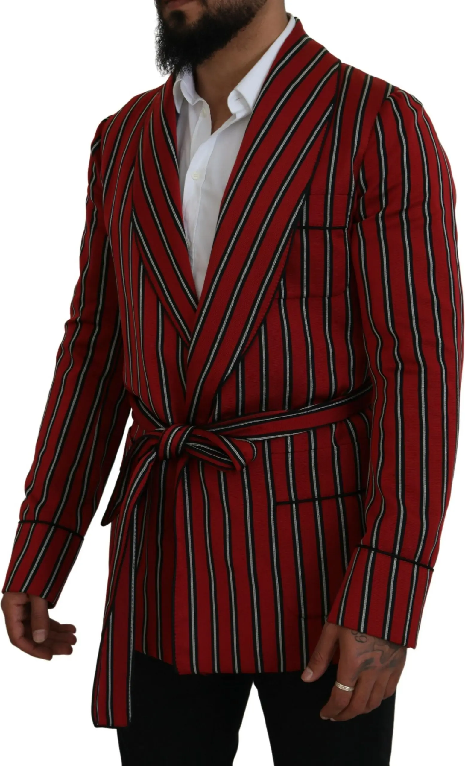 Dolce & Gabbana Qizil Chiziqli Martini Bosmali Xalat