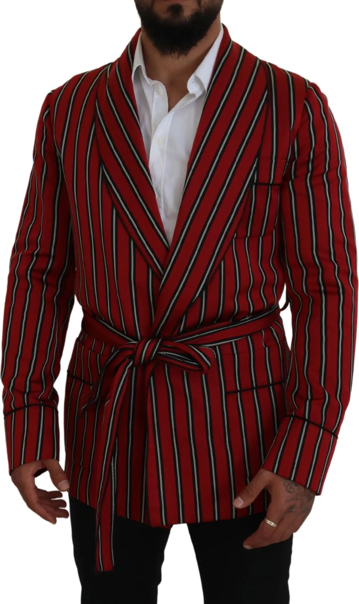 Dolce & Gabbana Qizil Chiziqli Martini Bosmali Xalat