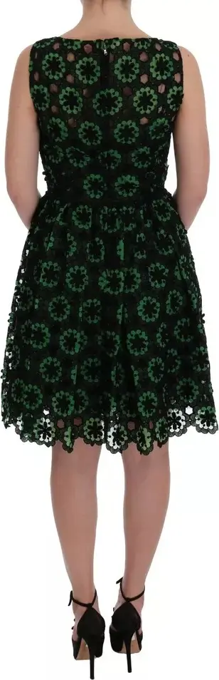 Dolce & Gabbana Green Floral Ricamo A-Line Shift libosi