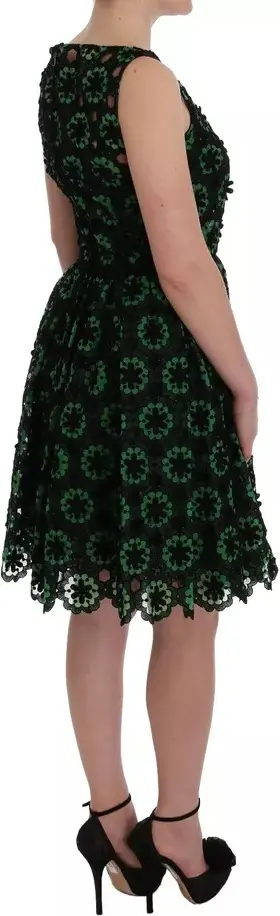Dolce & Gabbana Green Floral Ricamo A-Line Shift libosi