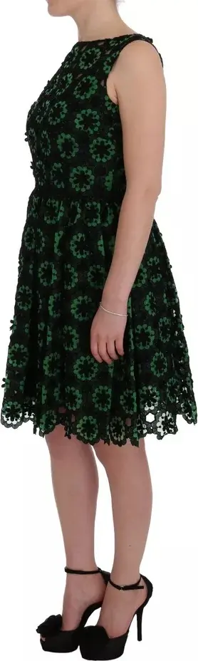 Dolce & Gabbana Green Floral Ricamo A-Line Shift libosi