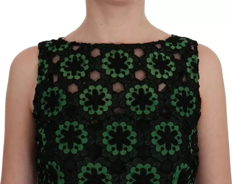 Dolce & Gabbana Green Floral Ricamo A-Line Shift libosi