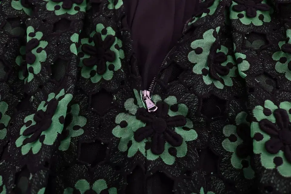 Dolce & Gabbana Green Floral Ricamo A-Line Shift libosi