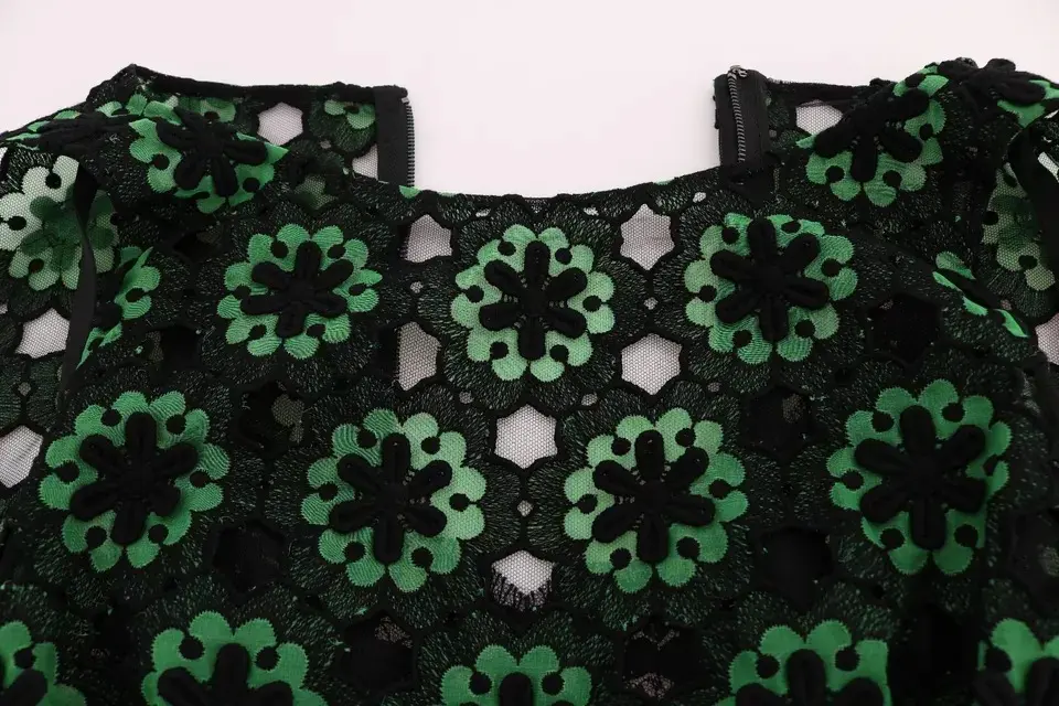 Dolce & Gabbana Green Floral Ricamo A-Line Shift libosi