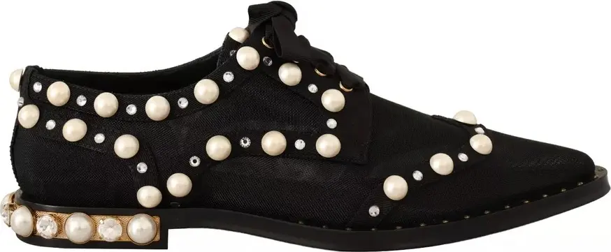 Dolce & Gabbana Qora Dantelli Zargaldoshli Rasmiy Flat Shoes
